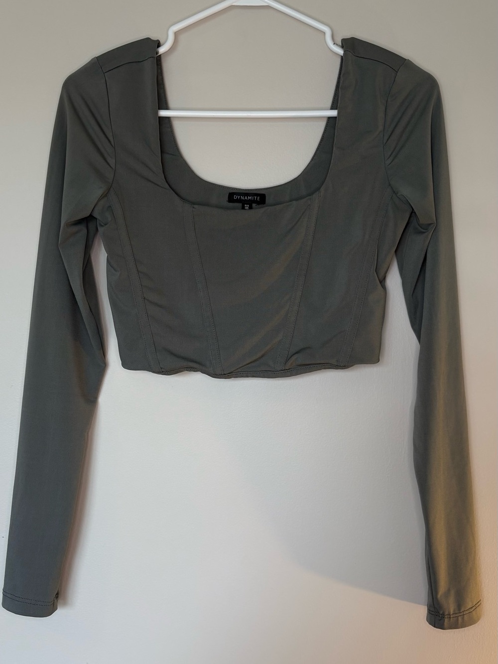 Dynamite Olive Green Square Neck Long-Sleeve Crop Top